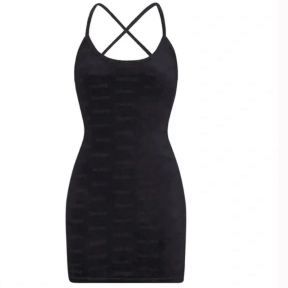 🆕SMALL SKIMS LIMITED EDITION BLACK BACKLESS LOGO VELOUR MINI DRESS DEAD-STOCK